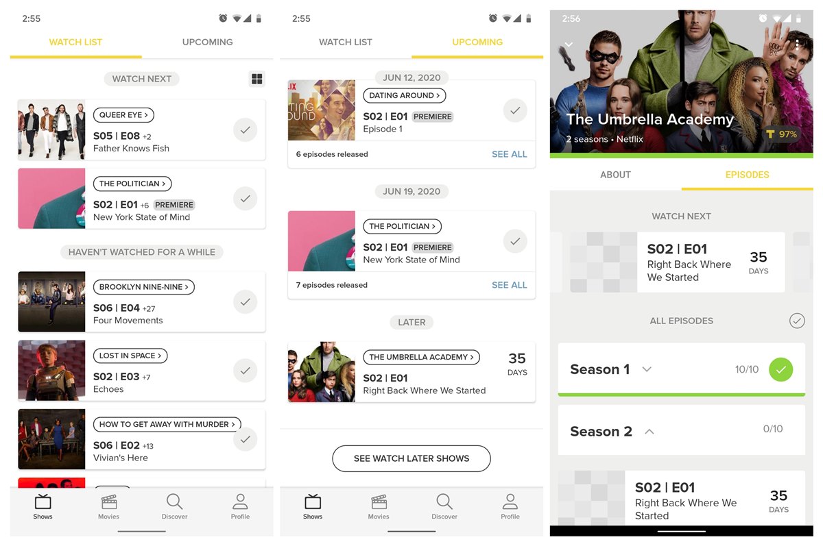 Tampilan jadwal serial Netflix di TV Time