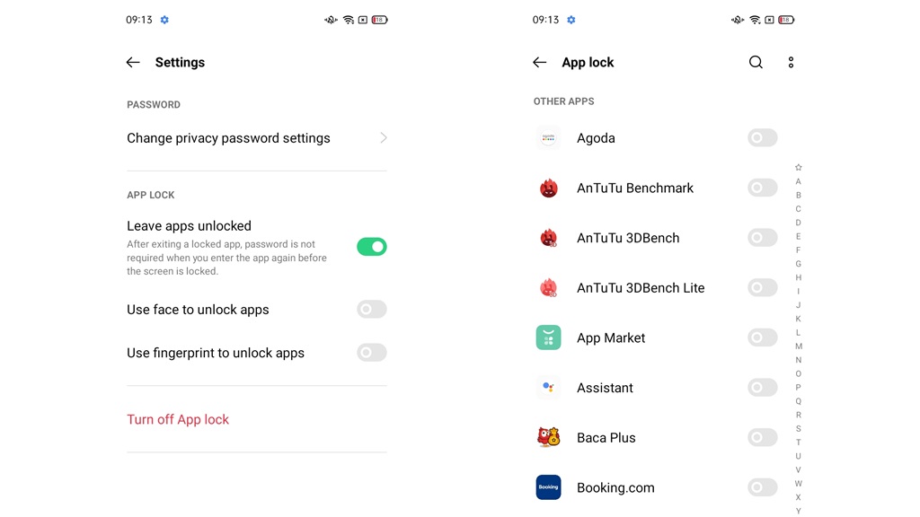 fitur keamanan OPPO A16 - app lock