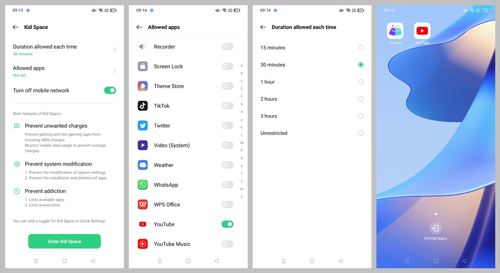 fitur keamanan OPPO A16 - kid space