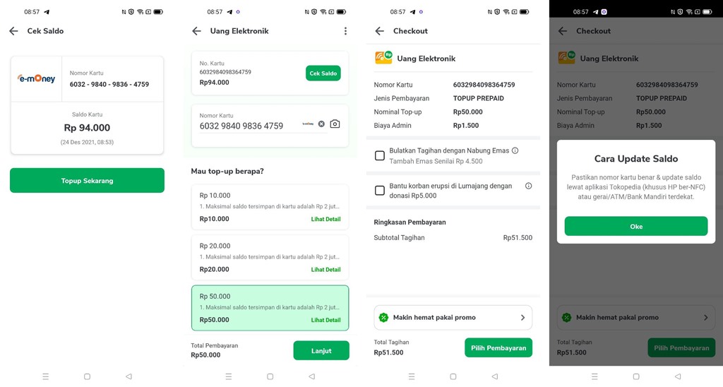 topup kartu e-money Tokopedia smartphone NFC OPPO