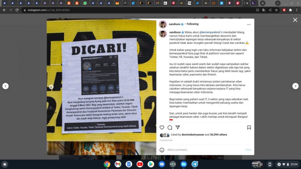 Akun Instagram Kemenparekraf Dihack