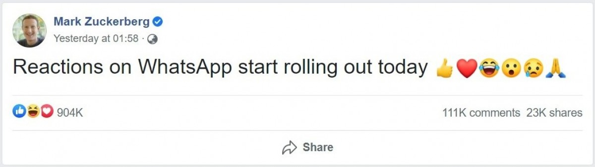 Pengguna WhatsApp Sudah Bisa Nge-Like Pesan yang Diterima 53 WhatsApp Mark Zuckberg