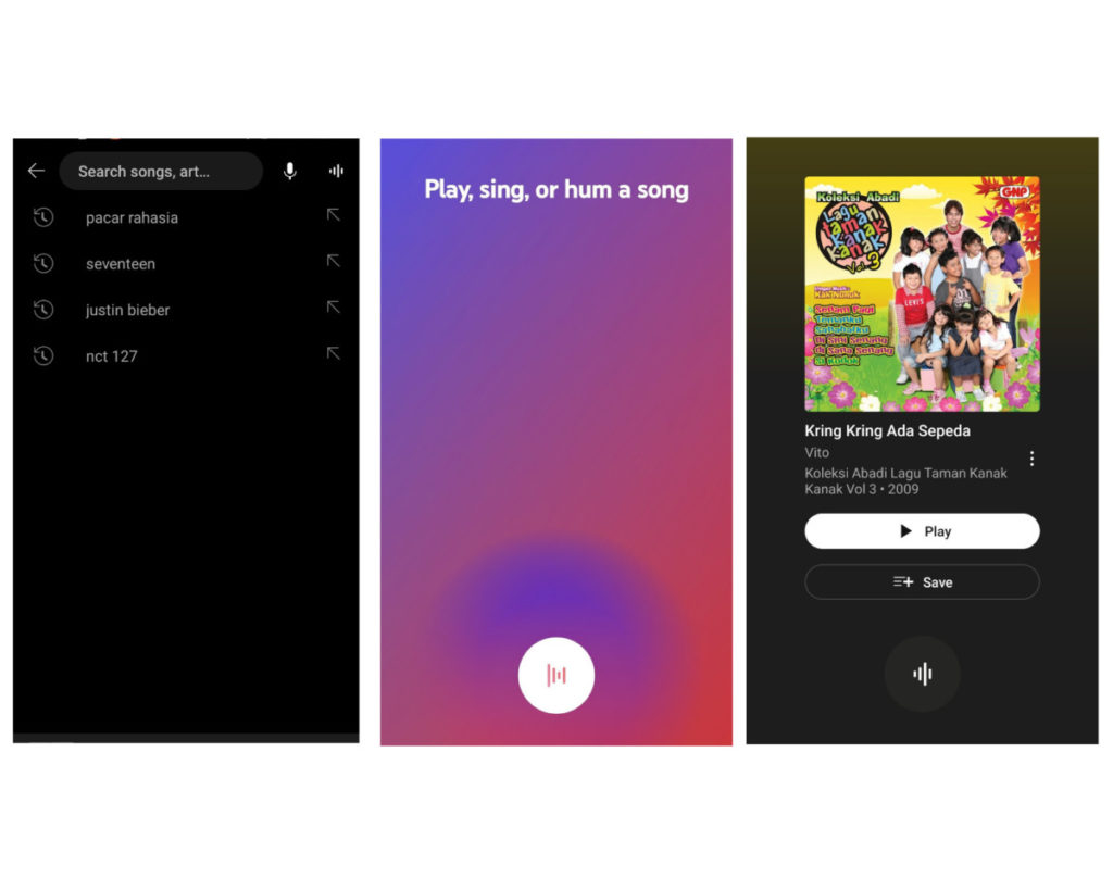 Fitur deteksi lagu di YouTube Music
