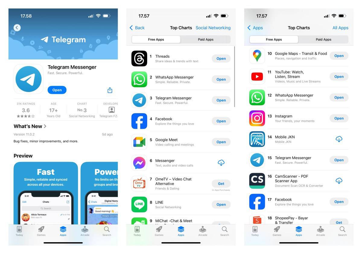Jumlah Download Aplikasi Telegram Naik Pasca Penangkapan Sang CEO Pavel Durov 52 Aplikasi Telegram Apple App Store Indonesia