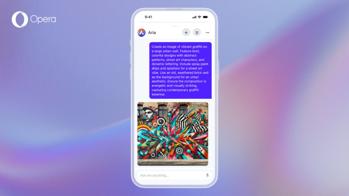 Tampilan Aria AI di Opera One