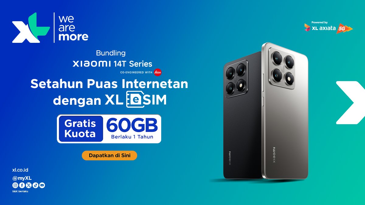 XL Axiata Tawarkan Xiaomi 14T Series dengan Bundling eSIM Prepaid 52 XL Axiata Xiaomi 14T eSIM